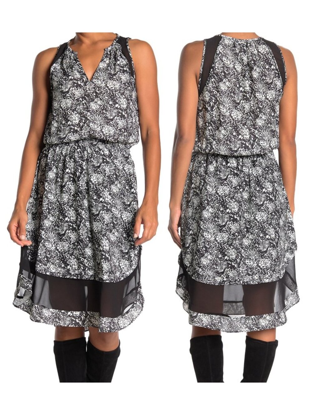 Ramy Brook Printed Quin Women's Tiered Midi Dress Black White Size XS